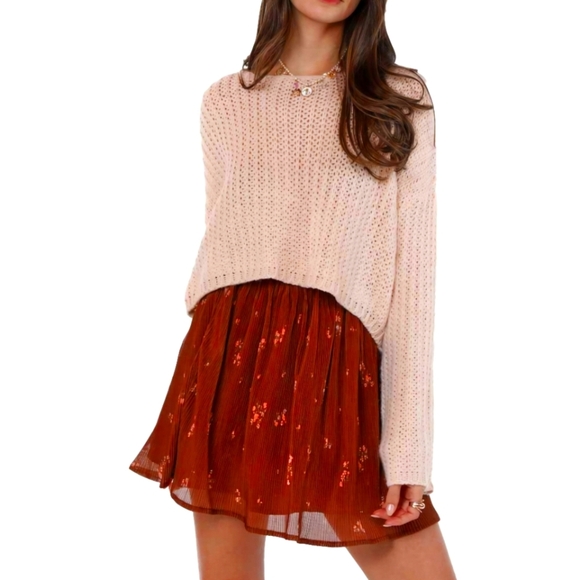 Sadie & Sage Cream Knit Crew Neck Sweater Cropped - Picture 1 of 7